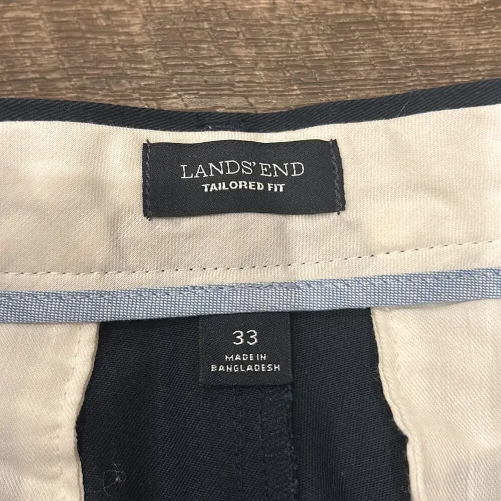 Lands' End Men's Tailored Fit Plain Front Pants Dark Navy Size 33